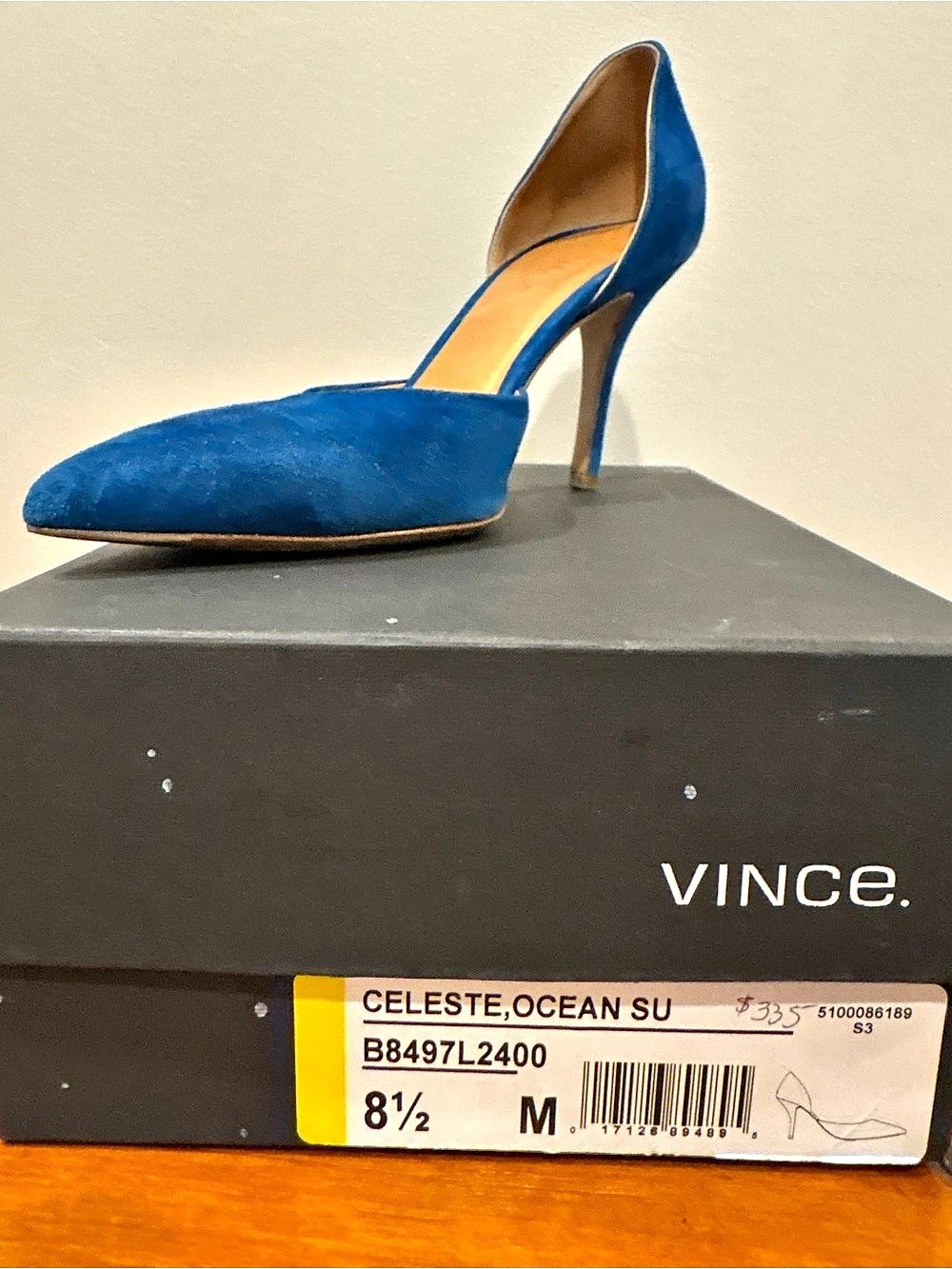 Vince. Celeste Suede D'Orsay Pump. Blue US 8.5 M